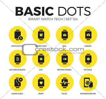 Smart watch tech flat icons vector set