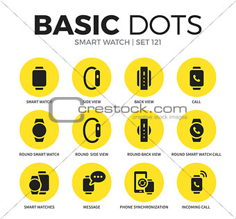 Smart watch flat icons vector set