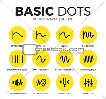Sound waves flat icons vector set