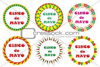 Cinco de Mayo set of round frames with space for text. Isolated on white background. Vector illustration.