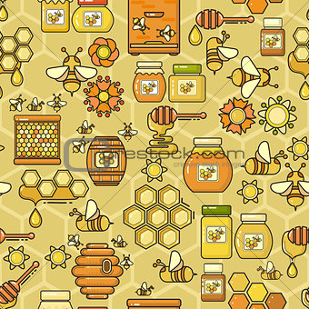 Vector seamless pattern. Beekeeping product. Included bee, honey