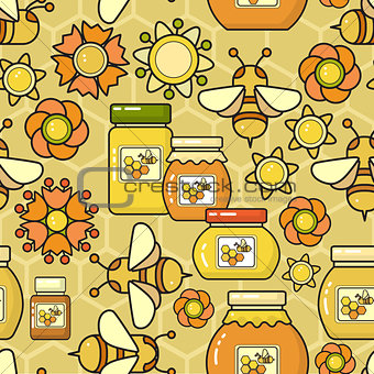 Vector seamless pattern. Beekeeping product. Included bee, honey