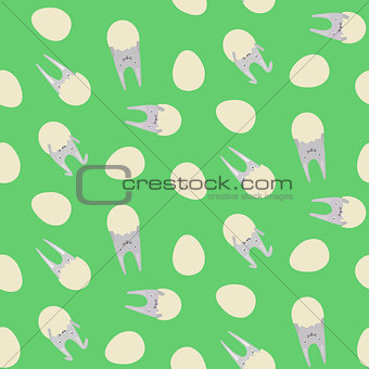 Seamless Pattern with Eggs and Rabbits in the Eggs