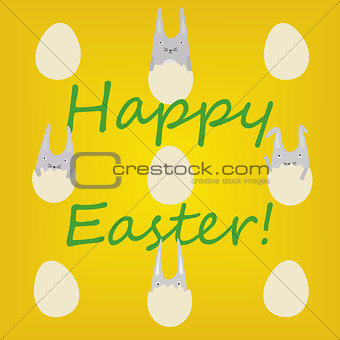 Greeting Card with Rabbits in Eggs
