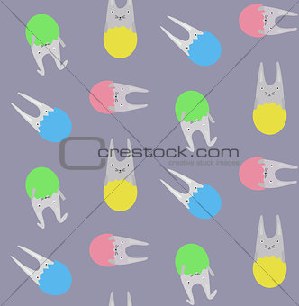 Pattern with Little Rabbits in Colorful Eggs
