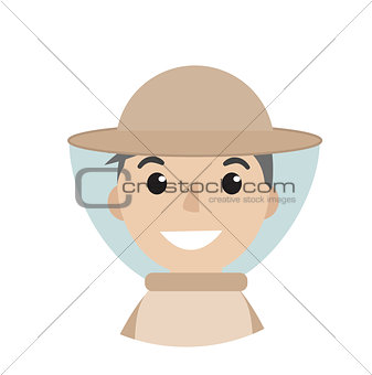 Beekeeper man icon, flat style. Character isolated on white background. Vector illustration, clip-art.