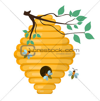 Bee-hive, swarm icon, flat style. Isolated on white background. Vector illustration, clip-art.