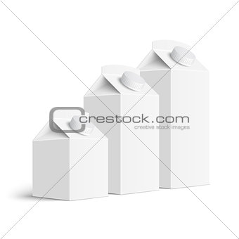Set of juice and milk blank white carton boxes