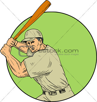Baseball Player Batting Stance Circle Drawing