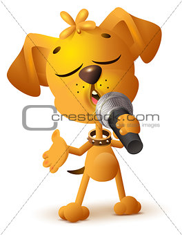 Yellow dog singing solo microphone