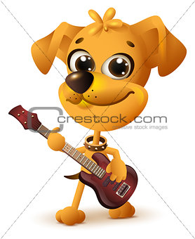 Yellow dog playing guitar
