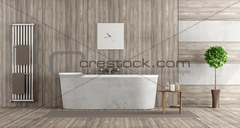 Wooden and concrete bathroom