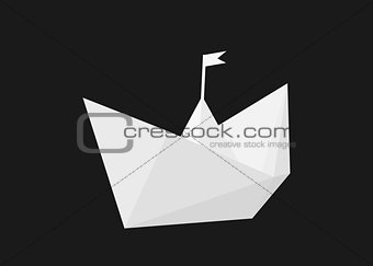 Paper boat on black background