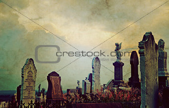 Gothic cemetery landscape at twilight