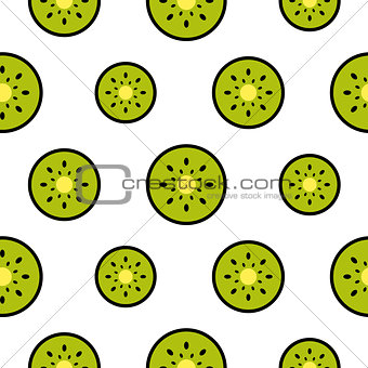 Kiwi fruit slices seamless green pattern on white.