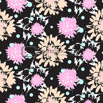 Bold brush strokes floral seamless pattern.