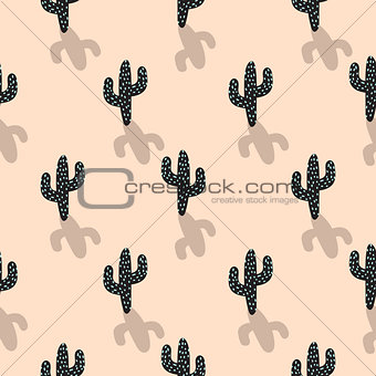 Cactus plant vector seamless pattern. Abstract cartoon blush color desert fabric print.
