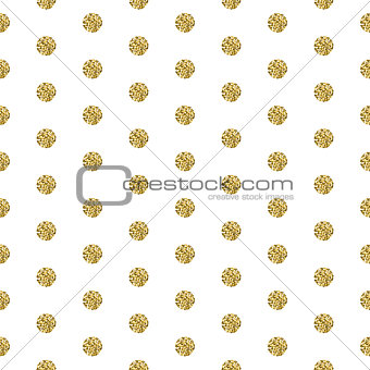 Gold foil shimmer glitter polkadot seamless pattern.