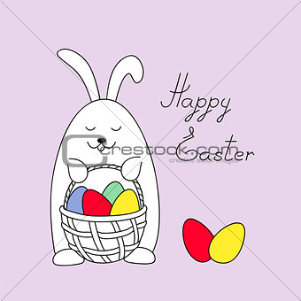  funny easter bunny keeping a basket with eggs