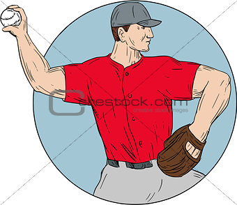 American Baseball Pitcher Throwing Ball Circle Drawing