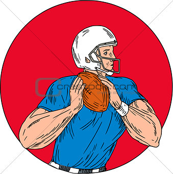 American Football Quarterback Ready Throw Ball Circle Drawing