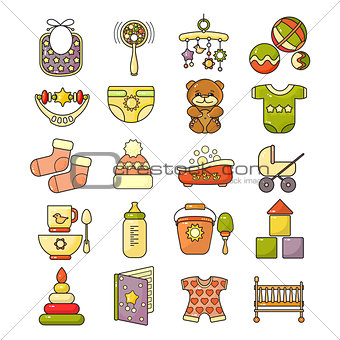 ector set of flat design cute colorful baby icon.