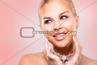 fashion blond woman wearing dramatic makeup 