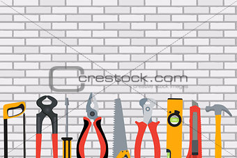 Repair Tools and Instruments on Brick Wall Vector Illustration B