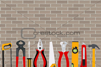Repair Tools and Instruments on Brick Wall Vector Illustration B