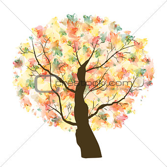Autumn Paint Textured Art Tree. Vector Illustration