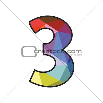 Colorful flat vector number 3 isolated on white background
