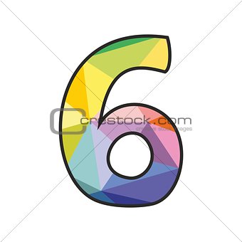Colorful flat vector number 6 isolated on white background