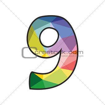 Colorful flat vector number 9 isolated on white background