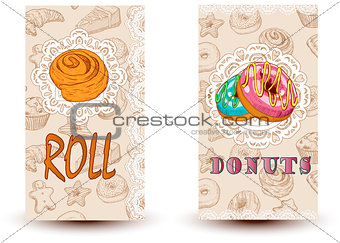 roll and donuts Bakery shop. Perfect for restaurant brochure, cafe flyer, delivery menu