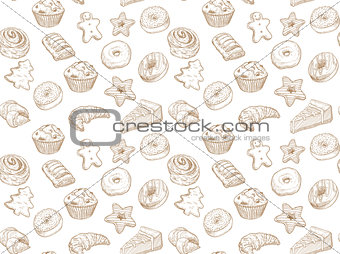 Hand drawn vector illustration - Seamless pattern with sweet and dessert. Yummy background