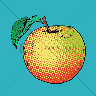 Ripe yellow red Apple with green leaf