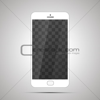 White realistic glossy smartphone with transparent place for screen on light background