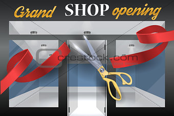 Grand opening vector illustration, background with red ribbon.