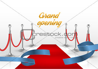 White backgraund with red carpet and blue ribbon. vector illustration