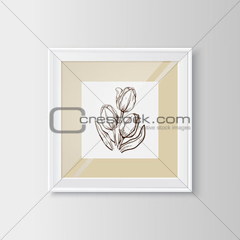 Tulips sketch in a frame.