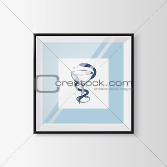 Medical emblem with goblet and snake in a frame.