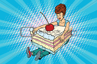 Happy girl and sweet cake