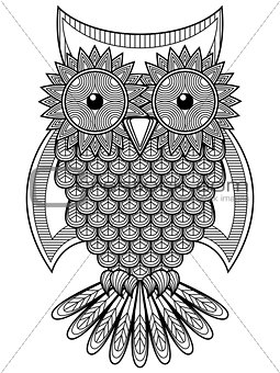 Big amusing cartoon ornate owl outline
