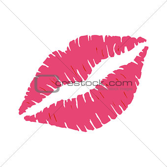 Red lipstick kiss on white background.