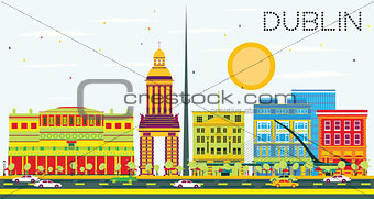 Dublin Skyline with Color Buildings and Blue Sky.