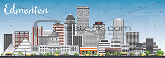 Edmonton Skyline with Gray Buildings and Blue Sky.