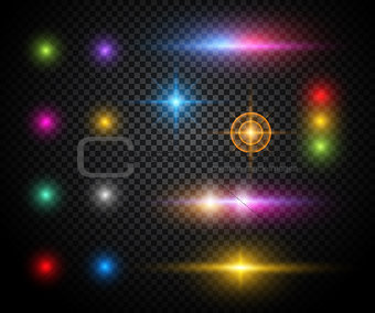 Colorful sparkles vector light effects set
