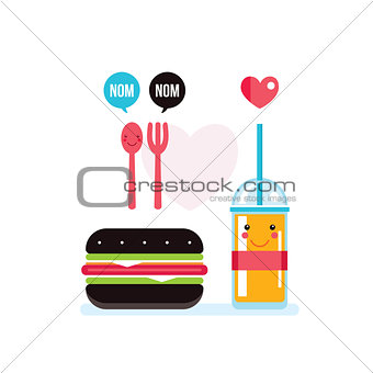 Hamburger and glass of juice Food banner