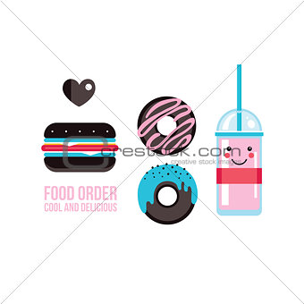 Delicious hamburger donuts and drink Food banner