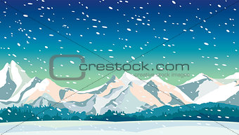Winter landscape - mountain and snowfall.